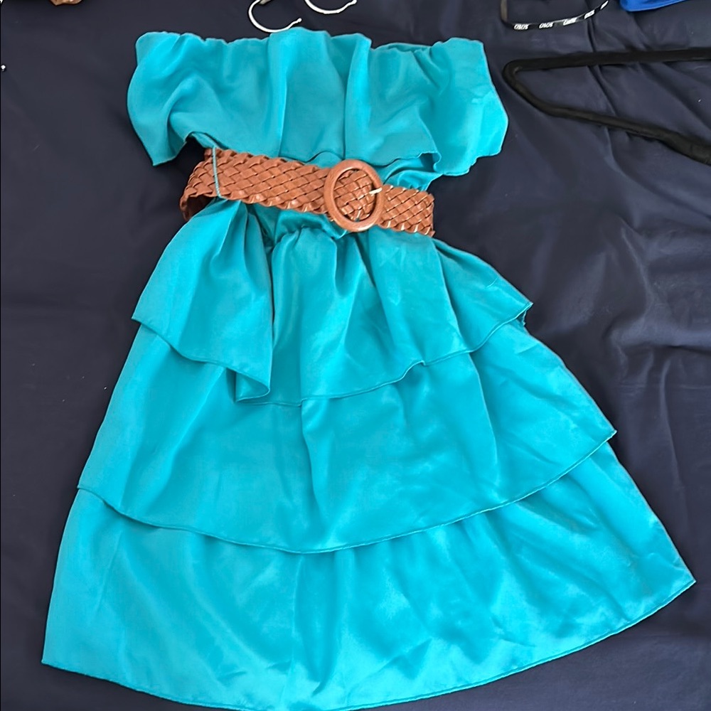 Teal Dress with Brown Belt